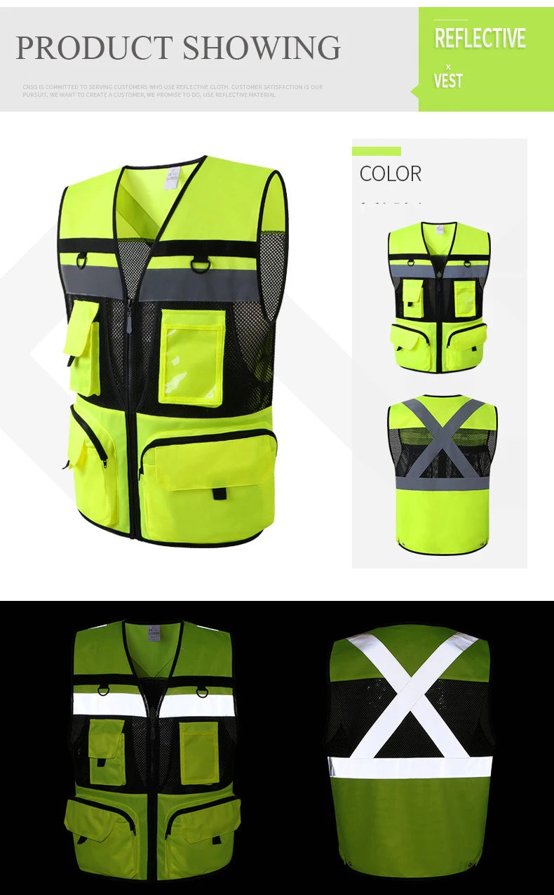 Custom Logo Breathable Mesh Hi-Vis Vest with Tool Pockets - image 11