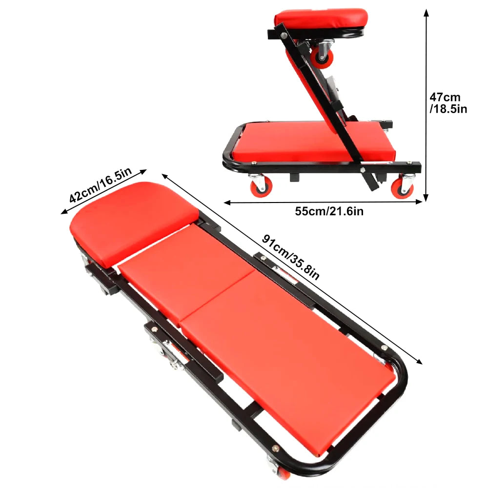 Mechanic Creeper 36-inch 2-in-1 Mode Z Seat 340lbs Capacity, Foldable Garage Adjustable Rolling Folding with 6pcs Wheels Roller