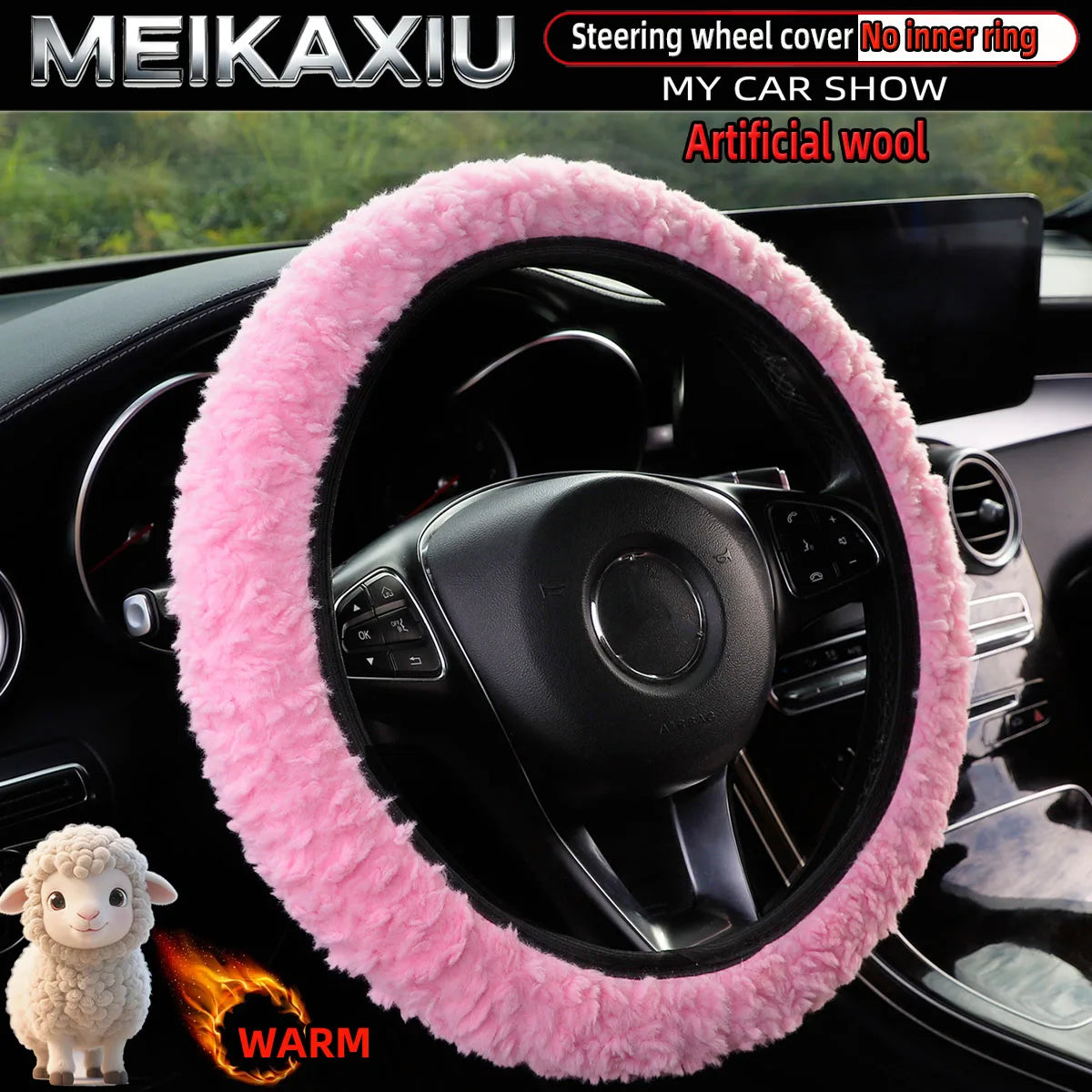 Plush Winter Steering Wheel Cover, 14.5-15 Inch, No Inner Ring