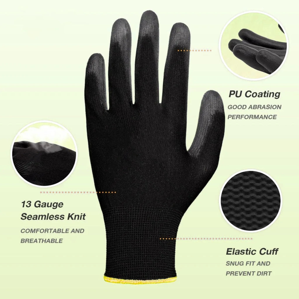 12/24/36 Pairs of Nitrile Safety Work Gloves PU Coated, Palm Coated Mechanical Work Gloves and PU Gloves, for Men and Women