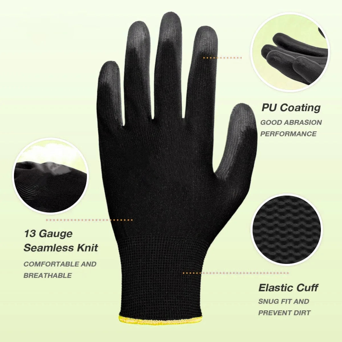 12/24/36 Pairs of Nitrile Safety Work Gloves PU Coated, Palm Coated Mechanical Work Gloves and PU Gloves, for Men and Women