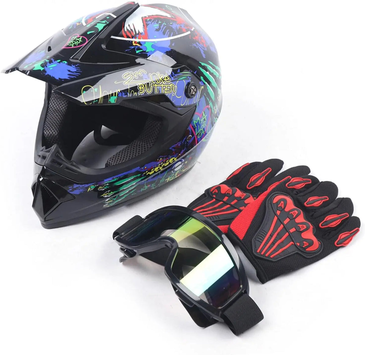 Lightweight Full-Face Dirt Bike Helmet with Goggles, DOT