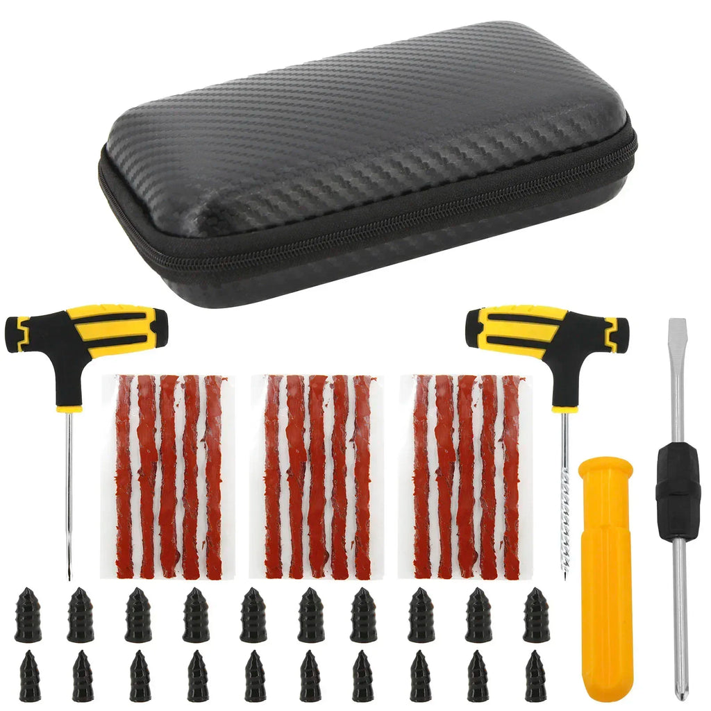 Universal Tubeless Tire Repair Kit - Emergency Puncture Tools W/Rubber T-Plugs for Car/Motorcycle On-Road Vacuum Seal