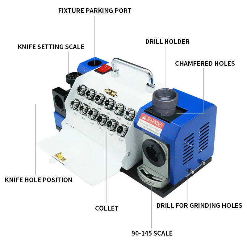 Desktop drill bit sharpener 3 to 13mm, twist drill grinder with adjustable point angle