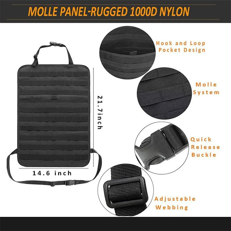 Tactical Seat Back Organizer with Detachable MOLLE Pouches