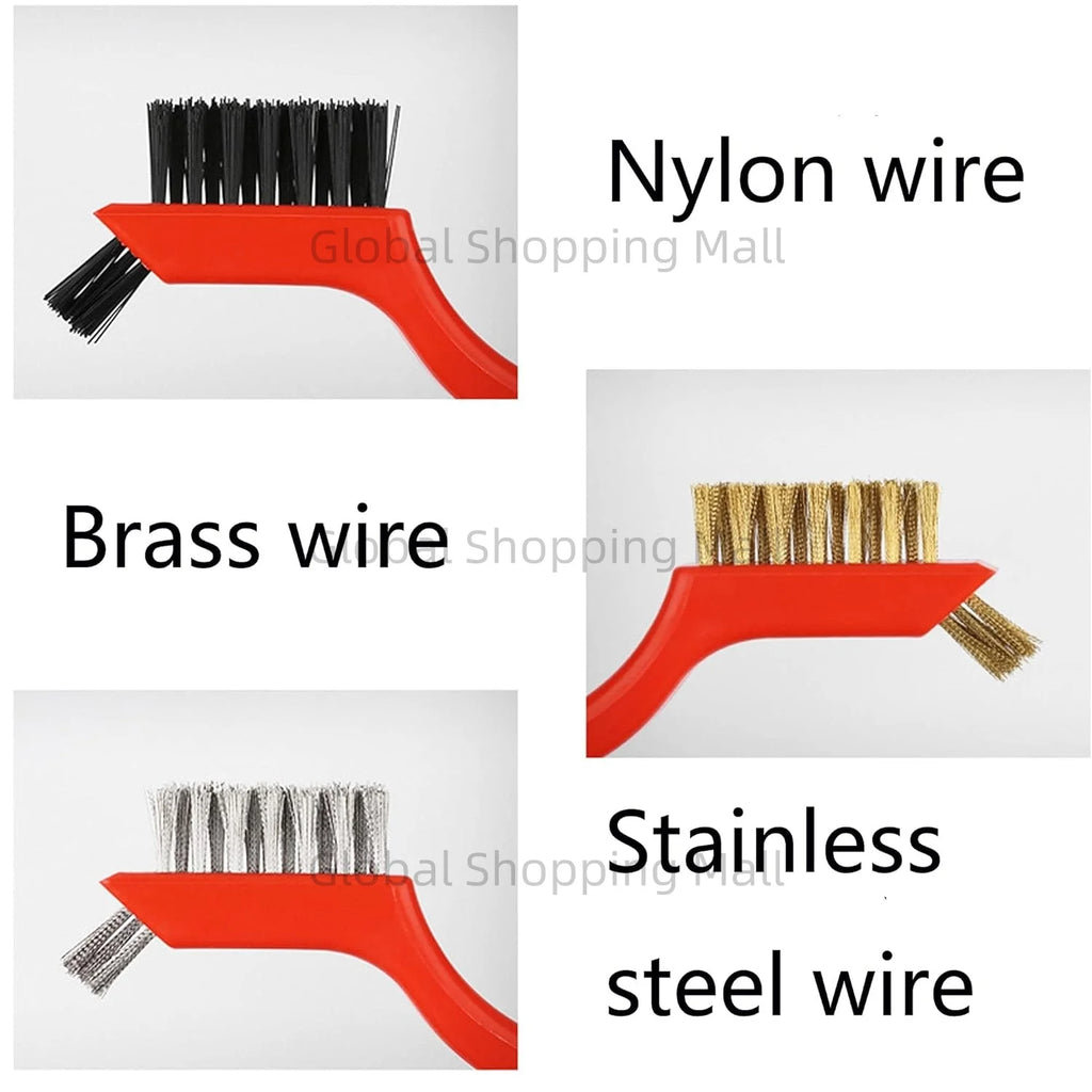 3-Piece Wire Brush Set – Brass, Stainless Steel & Nylon, Curved Handle