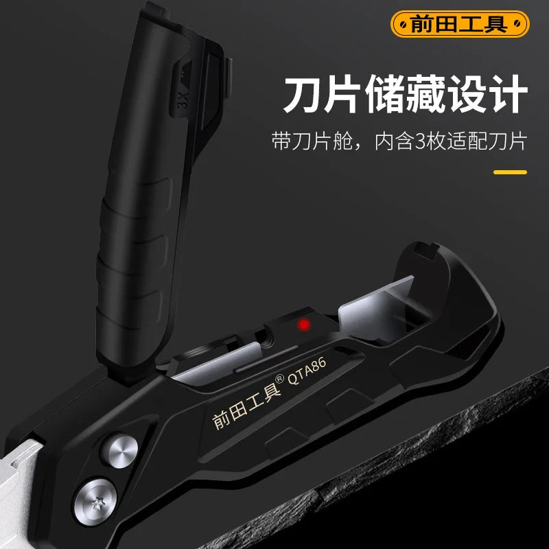 Aluminum Alloy Folding Utility Knife, Heavy Duty Metal Quick Change Box Cutter With Black SK2 High Carbon Steel Blades