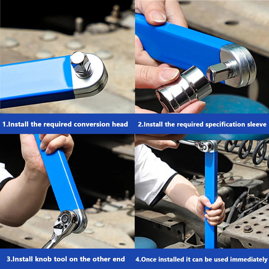 2-in-1 Offset Ratchet Extension Wrench 15.4" with 4 Adapters - image 17