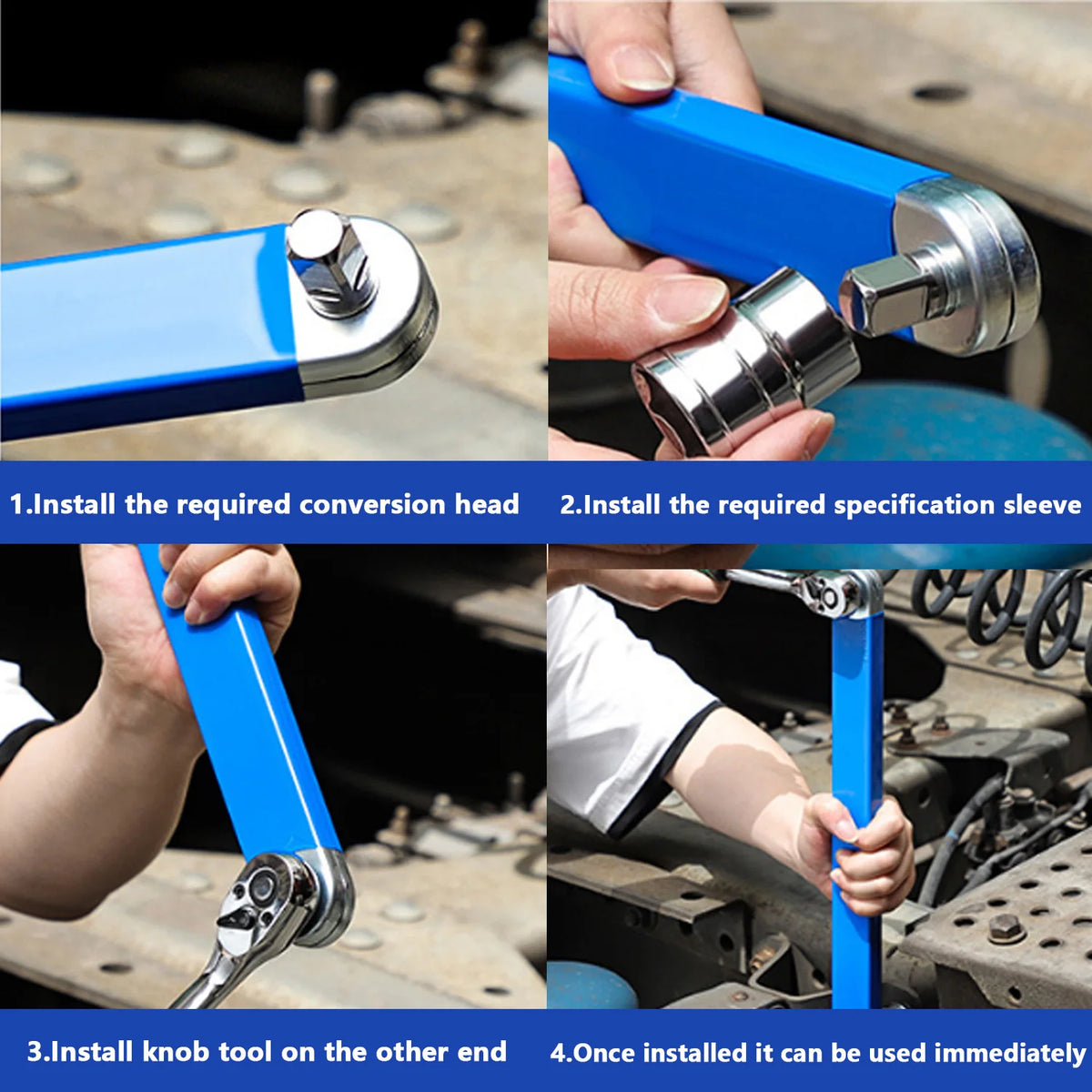 2-in-1 Offset Ratchet Extension Wrench 15.4" with 4 Adapters - image 17