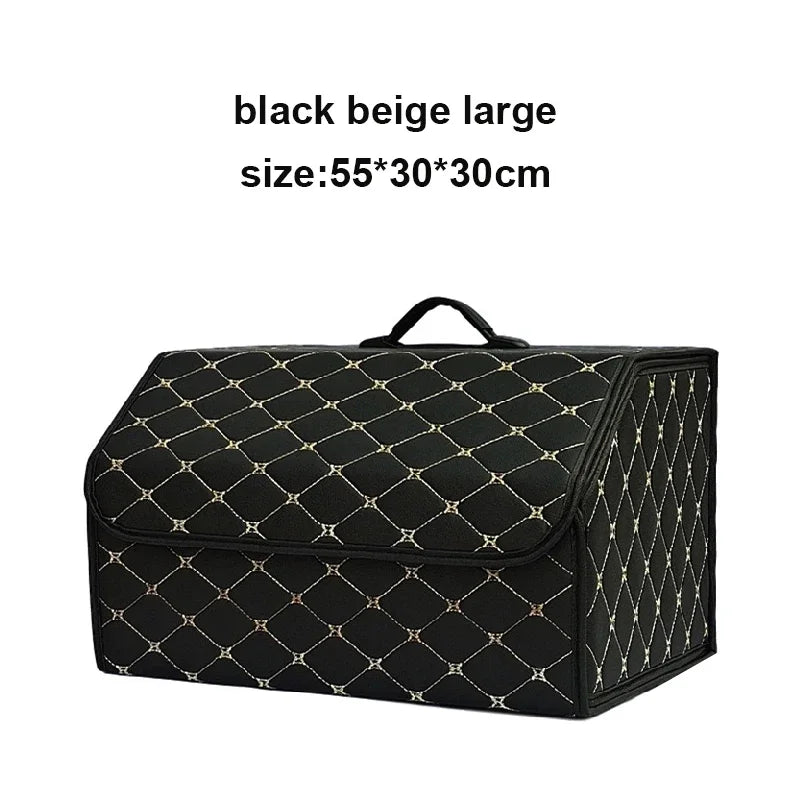 Large Capacity Folding Leather Car Trunk Organizer Box Multiuse Tool Storage Bag