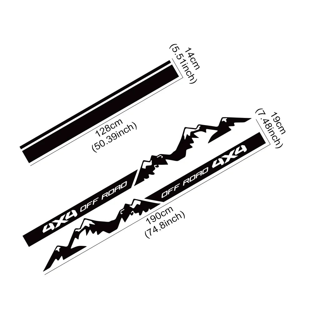 4x4 Off Road Mountain Hood and Side Decal Set, 3 pcs