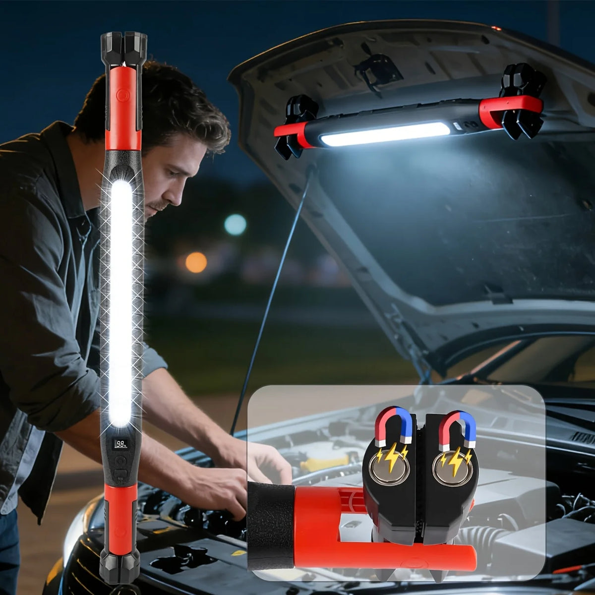Portable LED Magnetic Work Light Rechargeable Underhood Work Lamp With Hooks Rotating Magnetic Base For Car Repairing Emergency