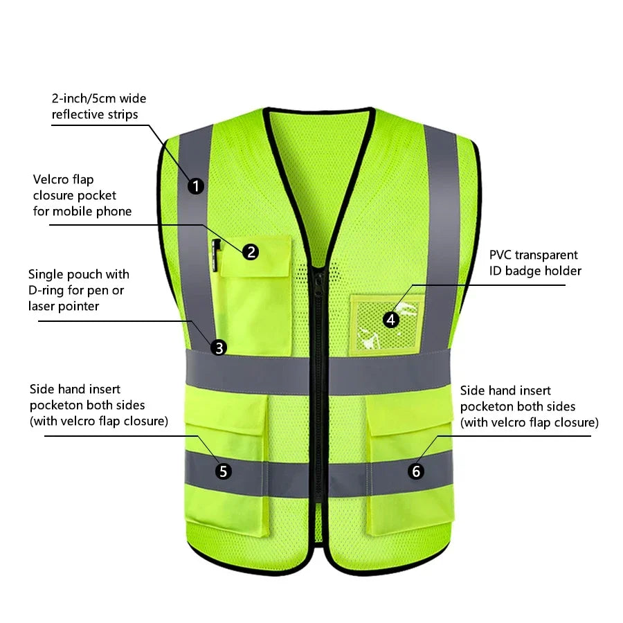 Adjustable Safety High Reflective Visibility Vest Reflective Security Vests Traffic Night Outdoor For Running Cycling Sports