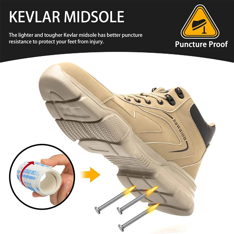 Waterproof Steel Toe Safety Work Boots, Lightweight, Slip-Resistant
