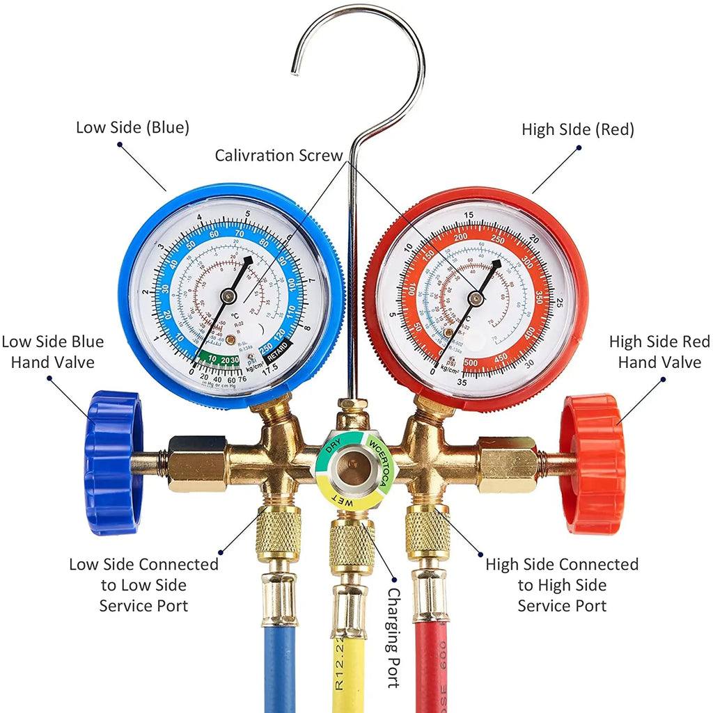 Refrigerant Manifold Gauge Air Condition Refrigeration Set Charging Hose for R12 R22 R404A R134A Refrigerants