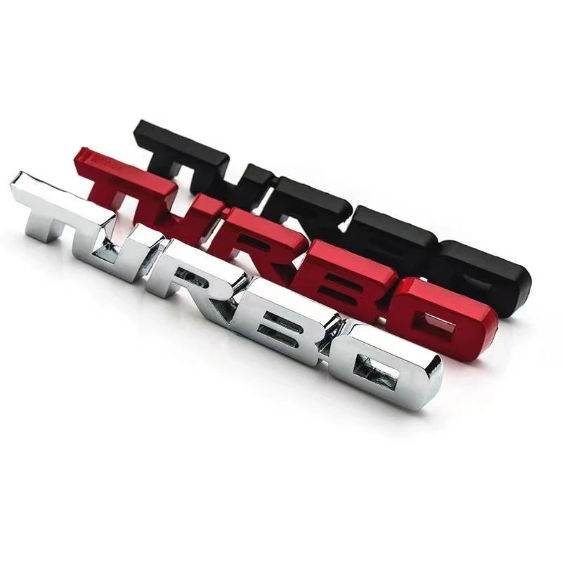 TURBO 3D Metal Lettering Car Sticker, Black, Red or Silver