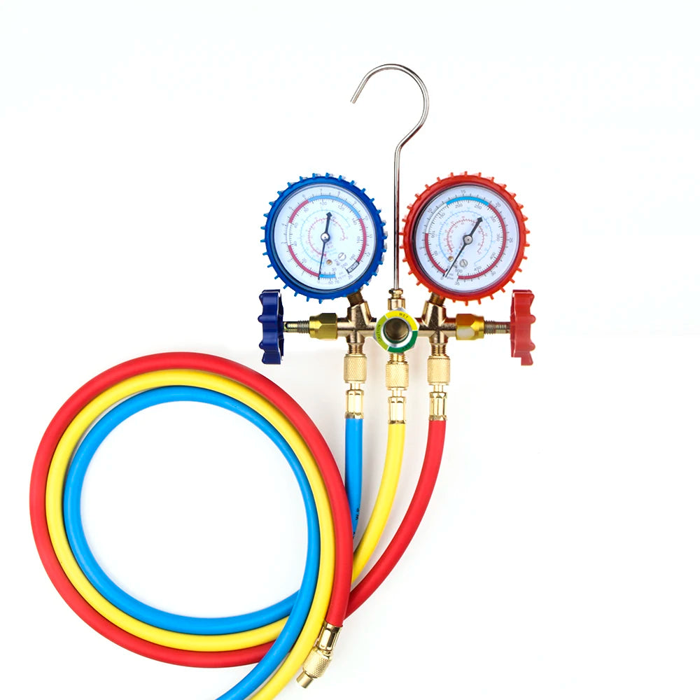 Refrigerant Manifold Gauge Air Condition Refrigeration Set Air Conditioning Tools with Hose and Hook For R404A R410A R22 R134A