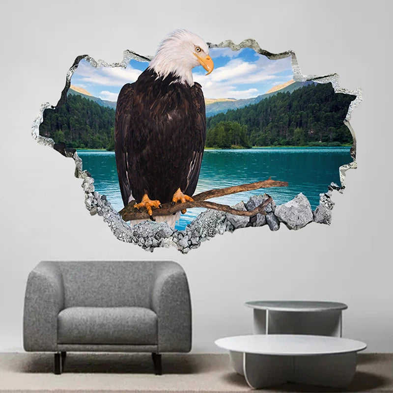 3D Broken Wall Eagle Mural Wall Sticker for Home Decoration - view 15