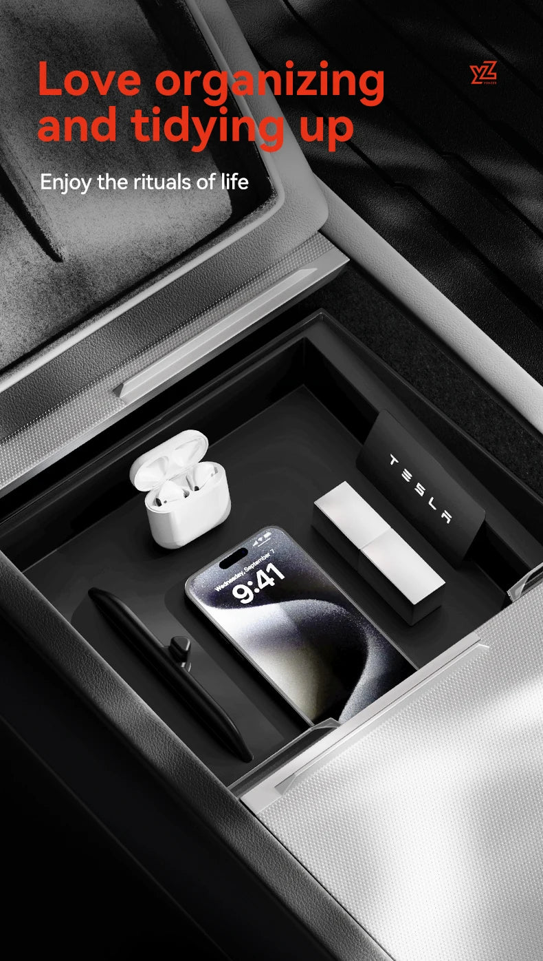 Double-Layer Armrest Storage Box for Tesla Model Y and Model 3