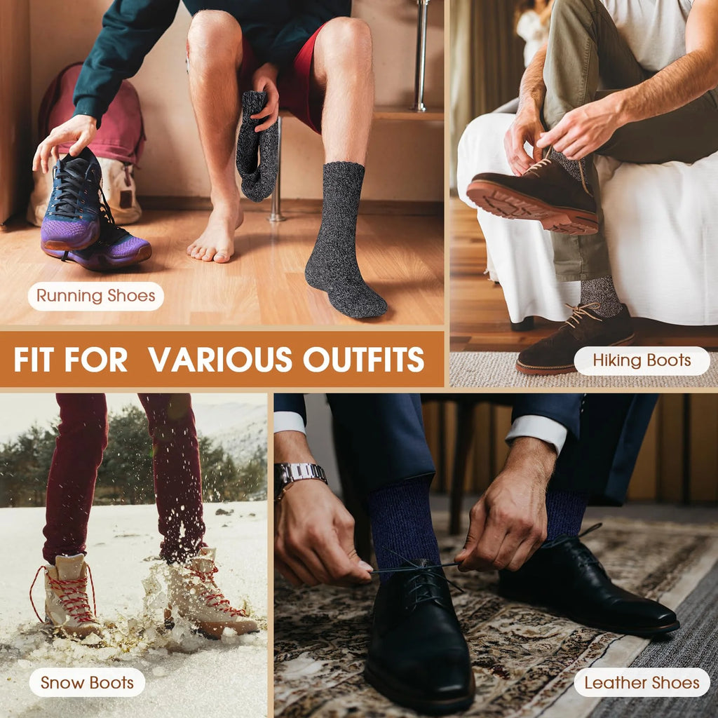 3-Pair Thick Wool Work Socks – Warm Thermal for Cold Weather