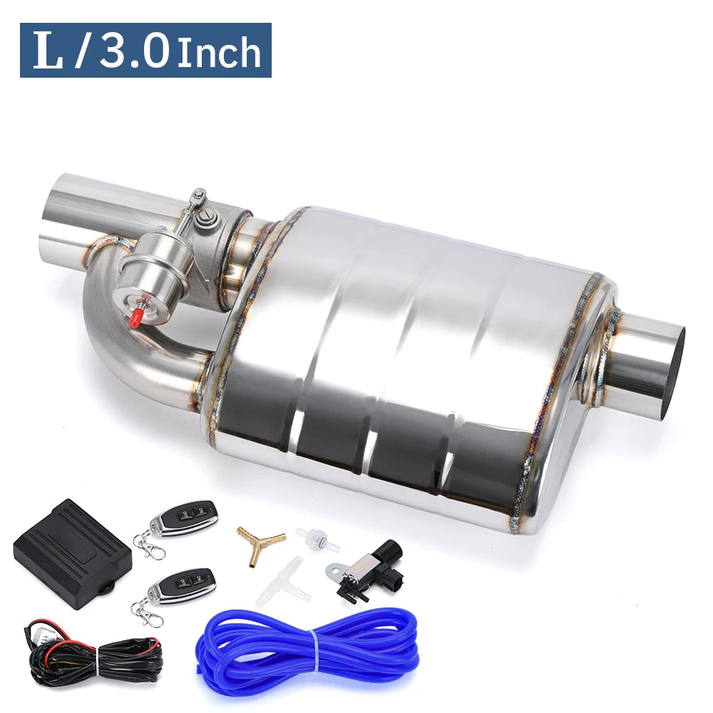 Stainless Steel 2.5" 3" 3.5" IN/OUT Tip On Single Exhaust Muffler Dump Valve Exhaust Cutout with Wireless Remote Controller Set