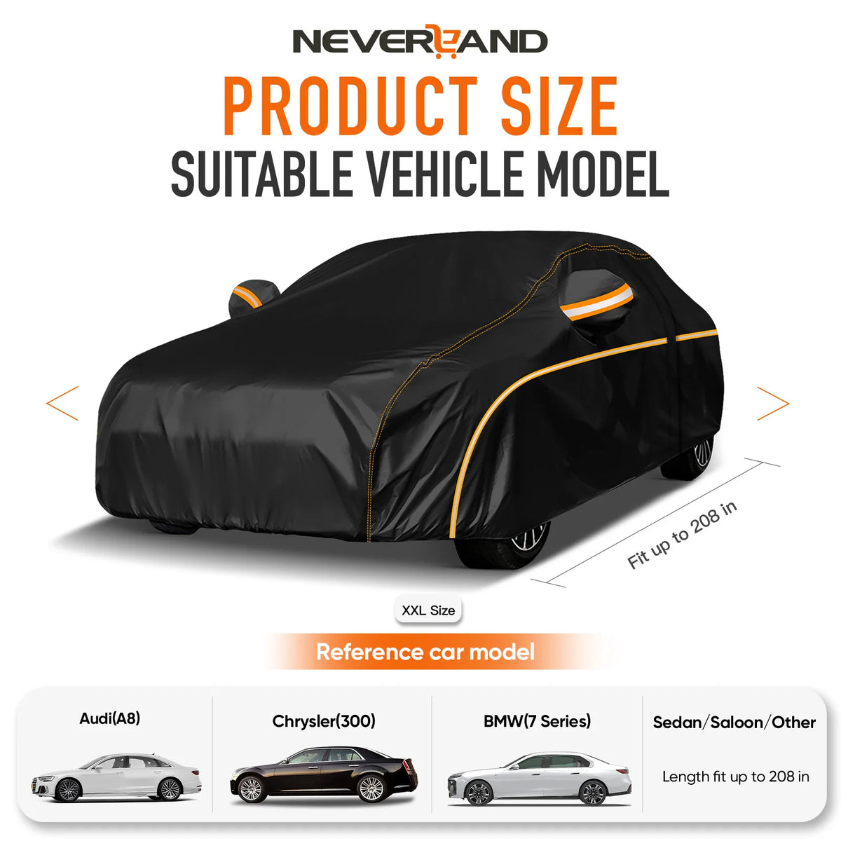 Black Sedan Car Cover with Wheel Straps, XL and XXL