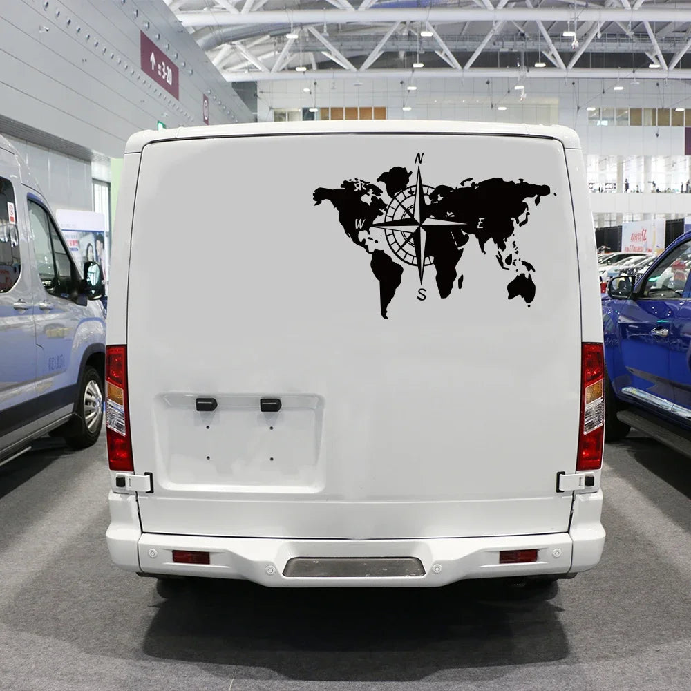 World Map Compass Camper Decal for RV, Motorhome, Truck and Car