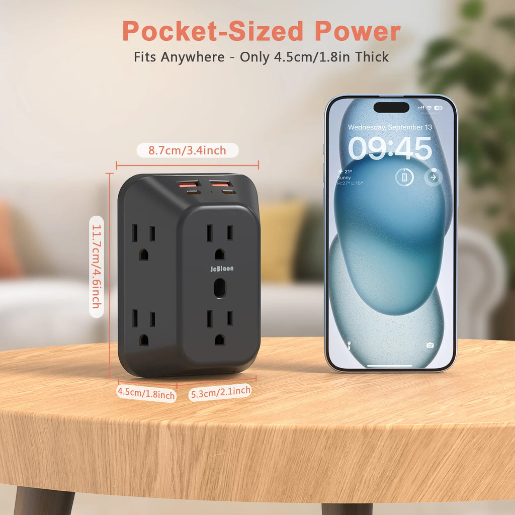 6-Outlet Surge Protector with 4 USB Ports (2A + 2C)