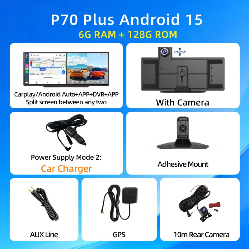 Imagebon P70 Plus 11.4" Android 15 CarPlay & Dash Cam Split-Screen - image 7