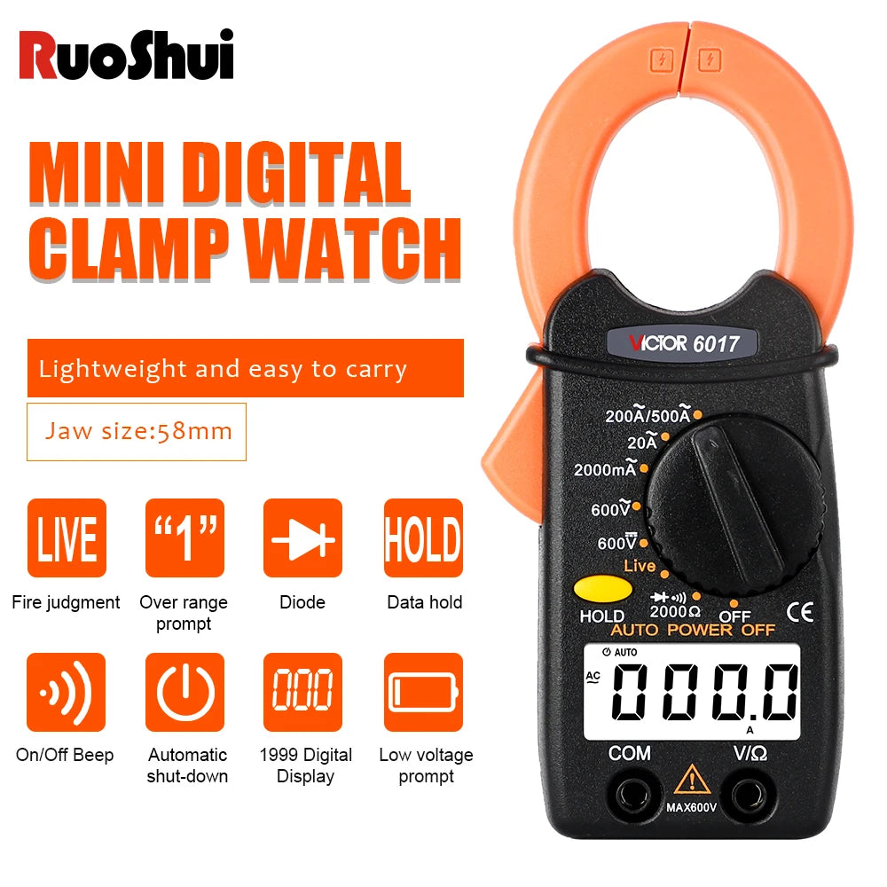 Mini Clamp Meter 2000Counts 600V AC DC Voltage Current Digital Multimeter 500A Amperimetric Amp Clamp Electric multimetro Tester