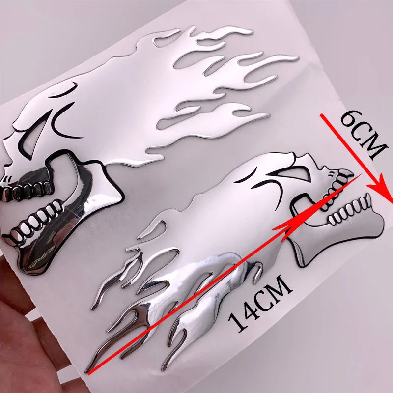 2pc 3D Chrome Fire Skull Motorcycle Stickers - view 2