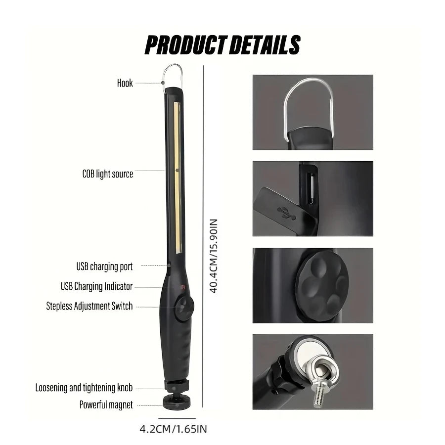 Rechargeable LED Magnetic Work Light with Hooks and Rotating Magnetic Base
