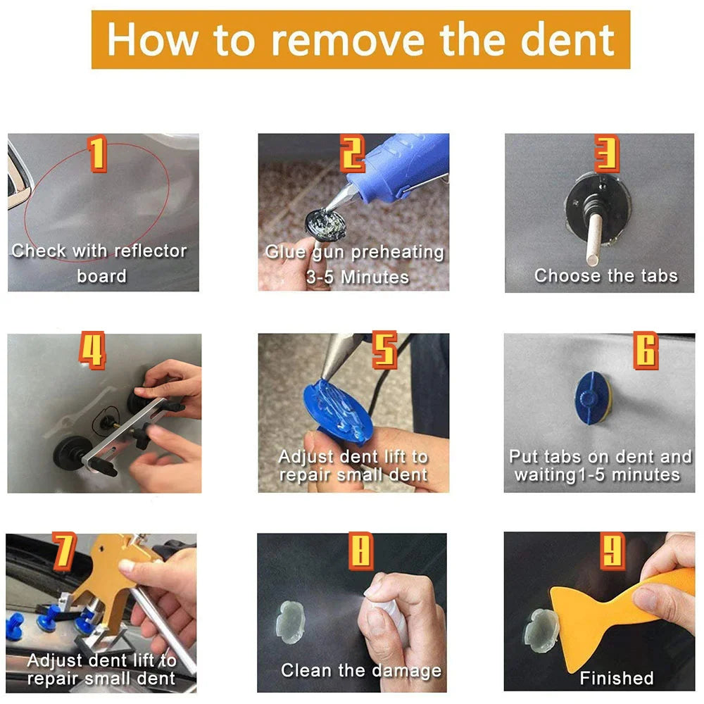 Paintless Dent Repair Kit with Glue Gun and Dent Pullers