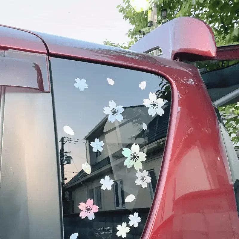 27-Piece Cherry Blossom Car Sticker Set for Windshield and Mirror