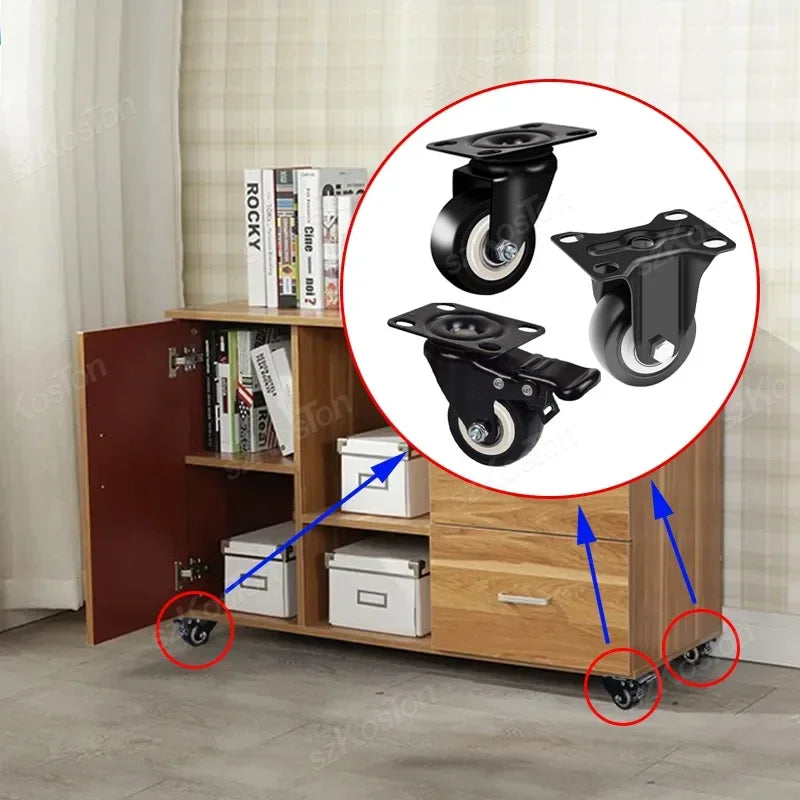 Heavy-Duty 360° Swivel Casters with Brake, 1.5/2 Inch