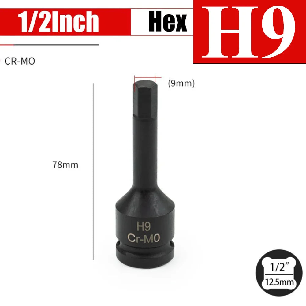 1/2 Inch Impact Hex Bit Socket Set H4-H22 Allen Bit Sockets for Car Bike Repair