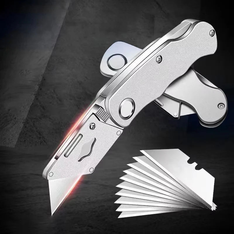 Folding Utility Knife Heavy Duty Carpet Cable Cutter Aluminum Plastic Handle Pocket Knife with Lock & Blade Portable Set