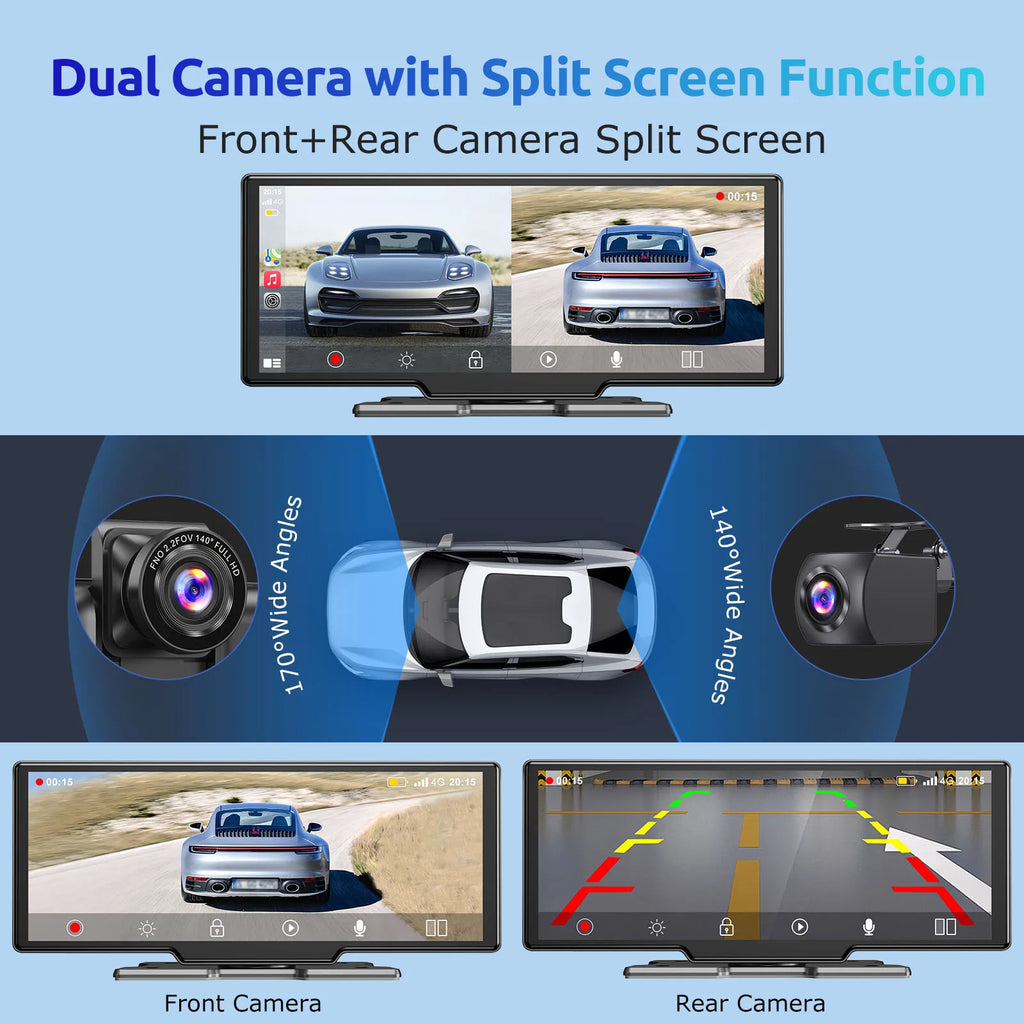ESSGOO 10.26" 4K Wireless CarPlay Android Auto Dash Cam - image 4