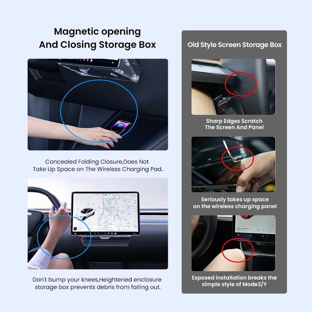 Magnetic Under Screen Storage Box for Tesla Model 3, Y and YL