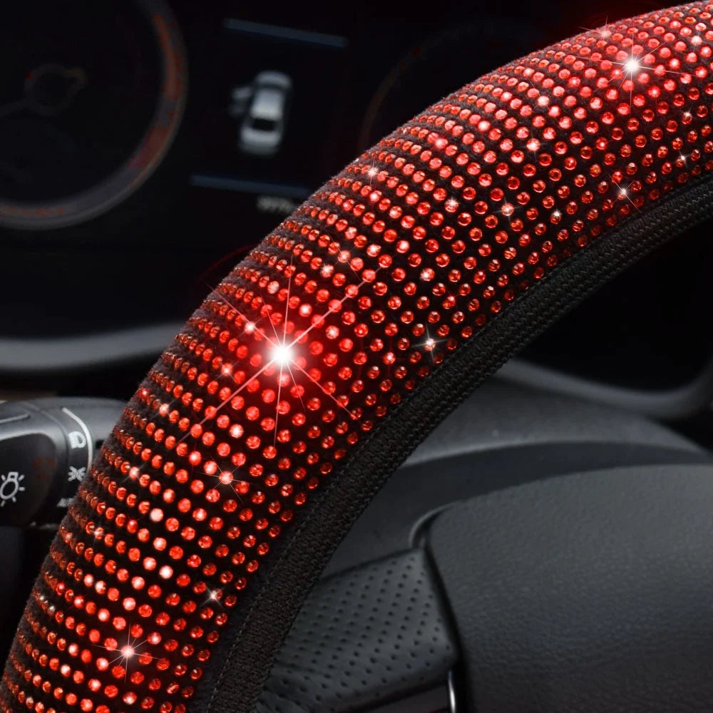 38cm Rhinestone Steering Wheel Cover with Anti-Slip Inner Ring