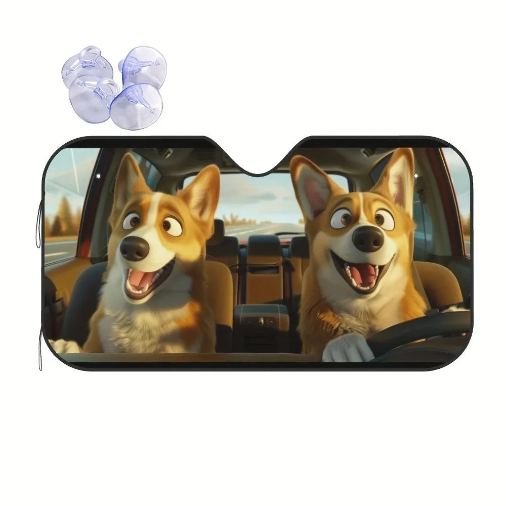 Foldable Windshield Sun Shade with Fun Animal Prints, 55 x 30 in