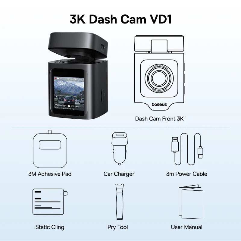 3K Front & Rear Dash Cam with Built-In GPS & 24H Parking Mode