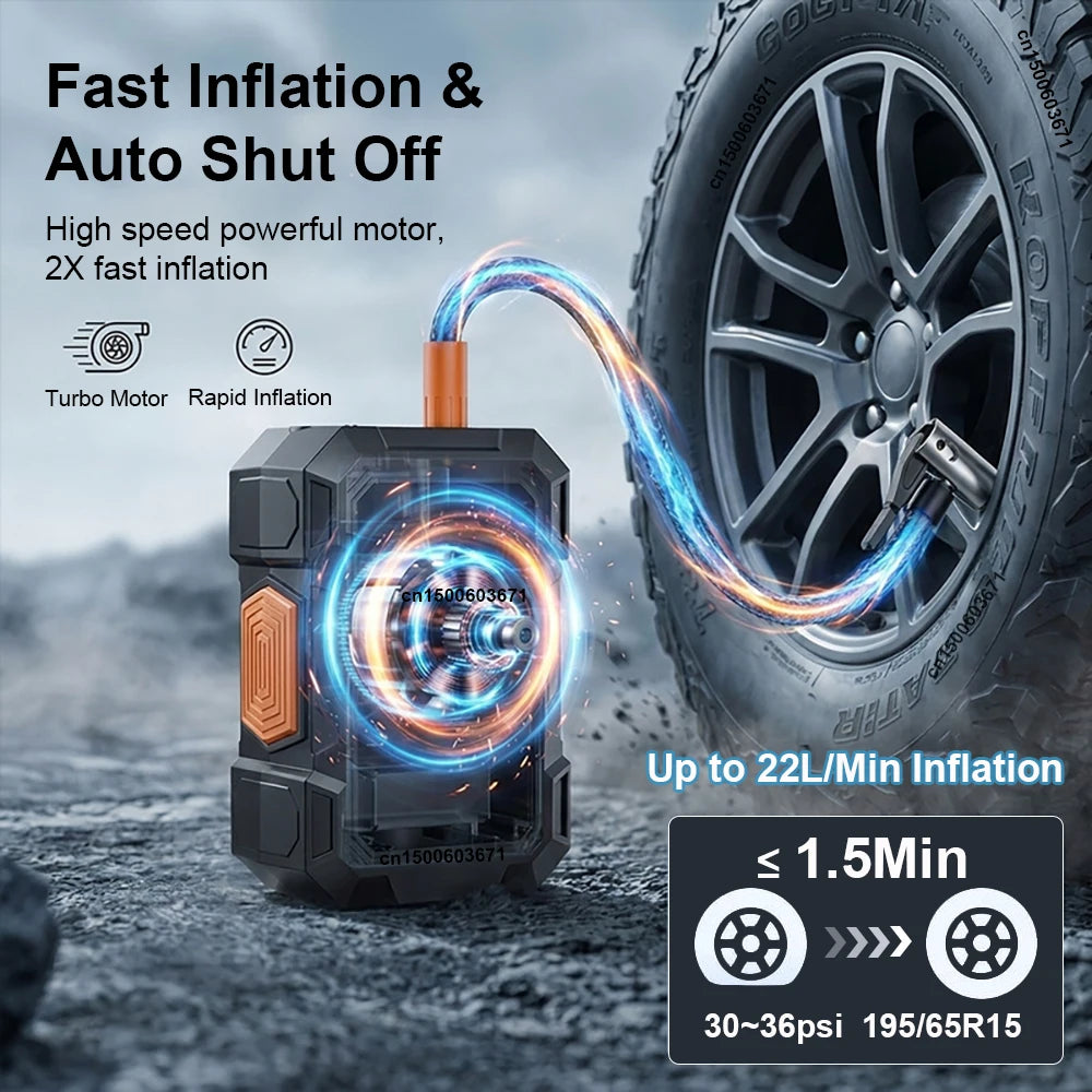 Cordless Portable Tire Inflator Air Pump with Digital Pressure Gauge LED Light