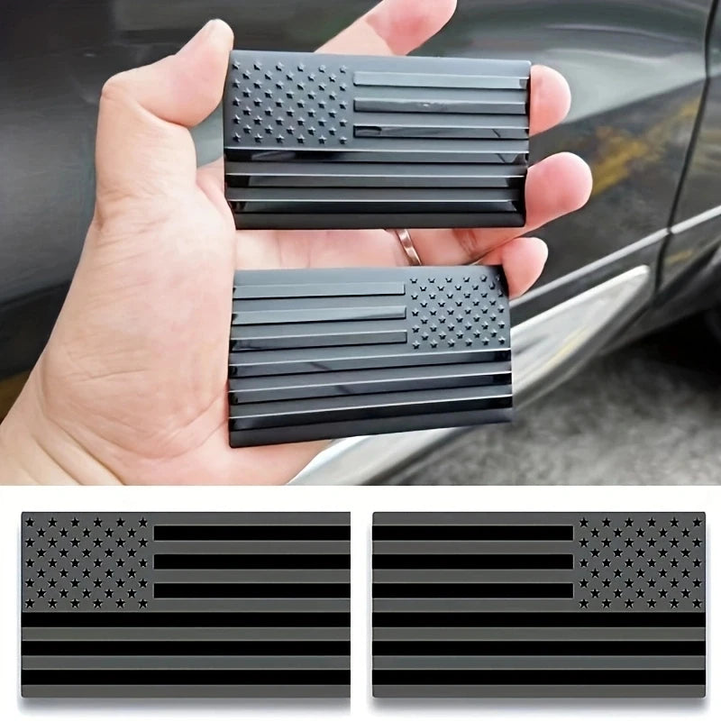 Matte Black 3D American Flag Metal Stickers for Car and Truck, Pair