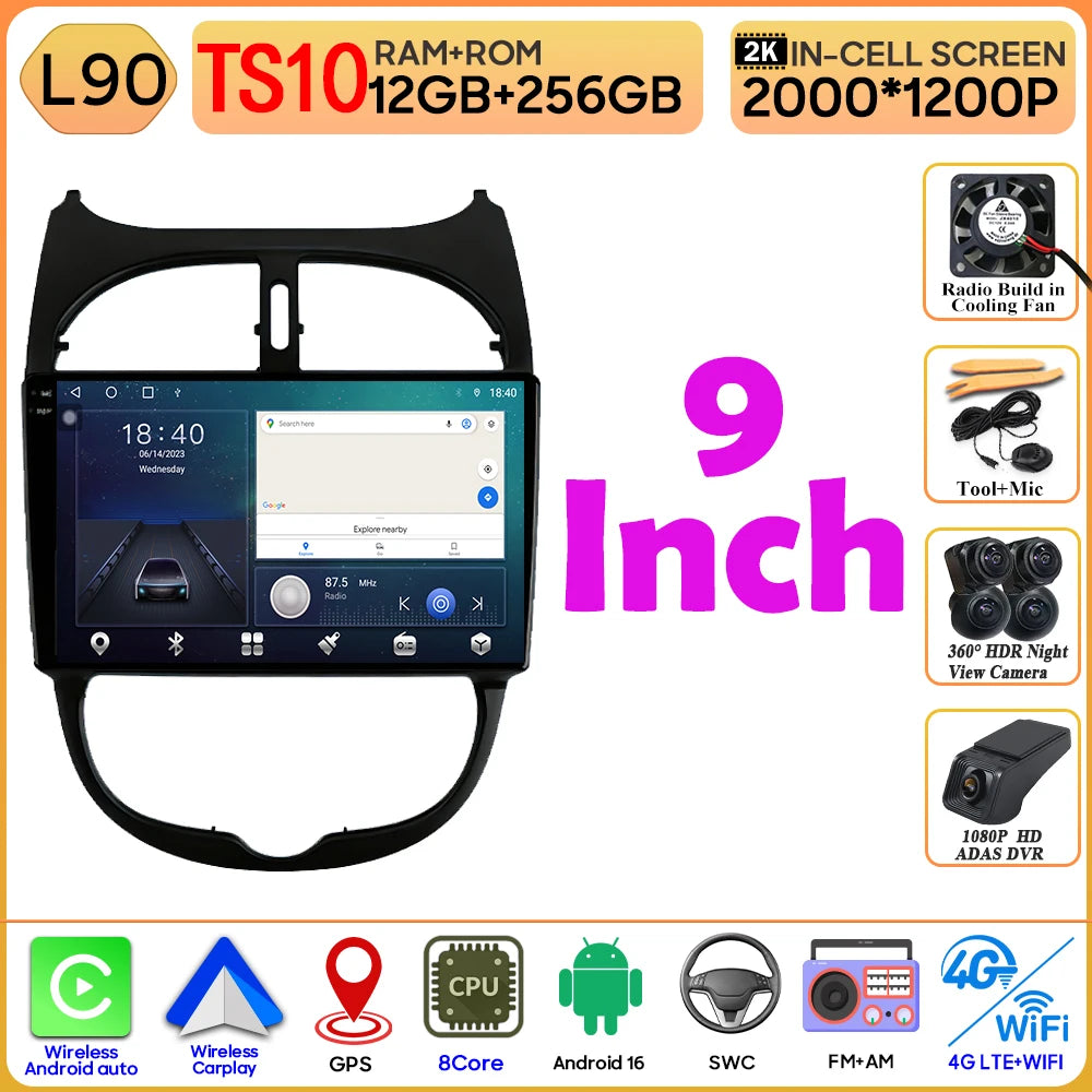 Peugeot 206 Bluetooth Car Radio with GPS & Wireless Carplay - image 12