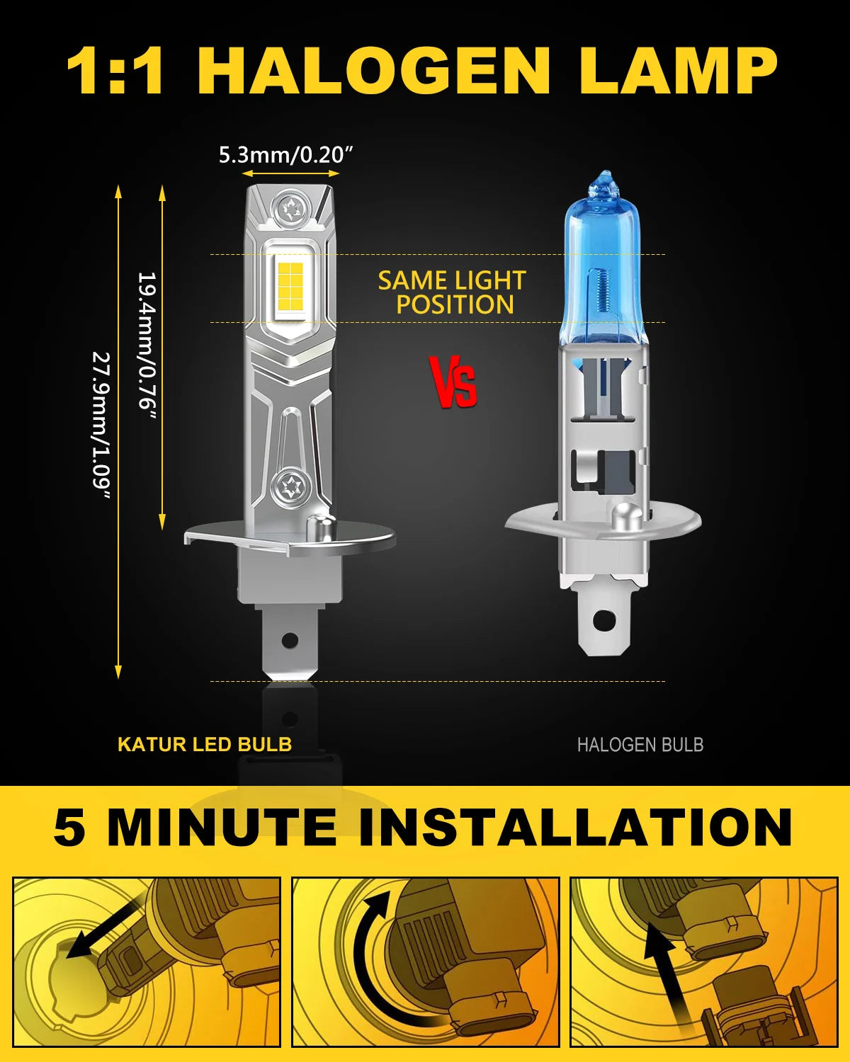 H1 LED Headlight Bulbs 16000LM 6000K Mini Wireless Plug and Play - image 2