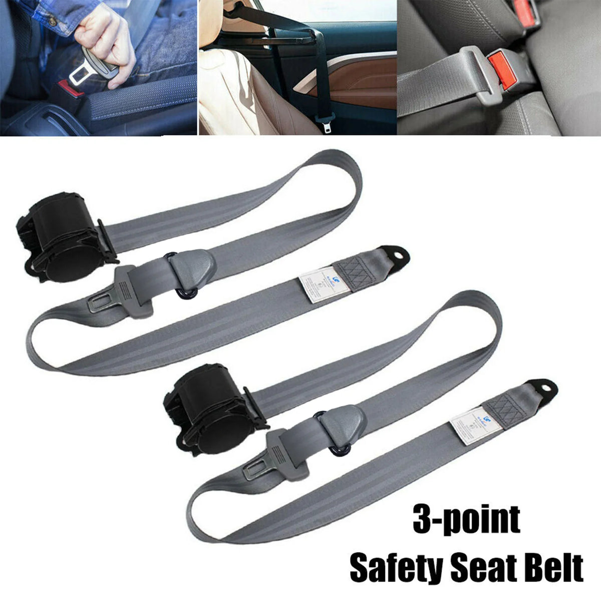 Retractable 3-Point Seat Belt Kit for Sedan, Truck & Van (Grey) - image 8