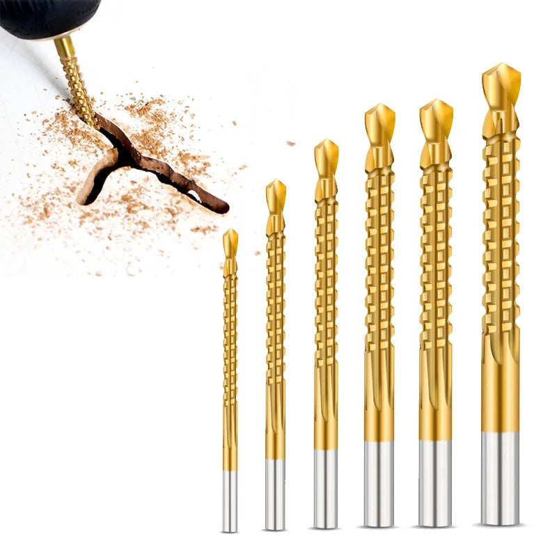 6Pcs HSS Twist Drill Bits Set 3-8mm Serrated Grooving Cutting Tap Spiral Saw Wood Metal Plastic Hole Saw Titanium Drill Tools