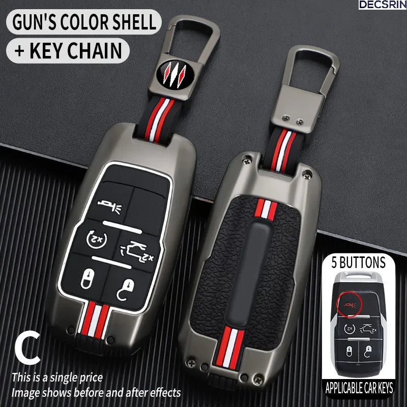 Dodge RAM 1500 2500 3500 Remote Key Case Cover Shell with Gun Color Design and Keychain for 2019-2022 Models