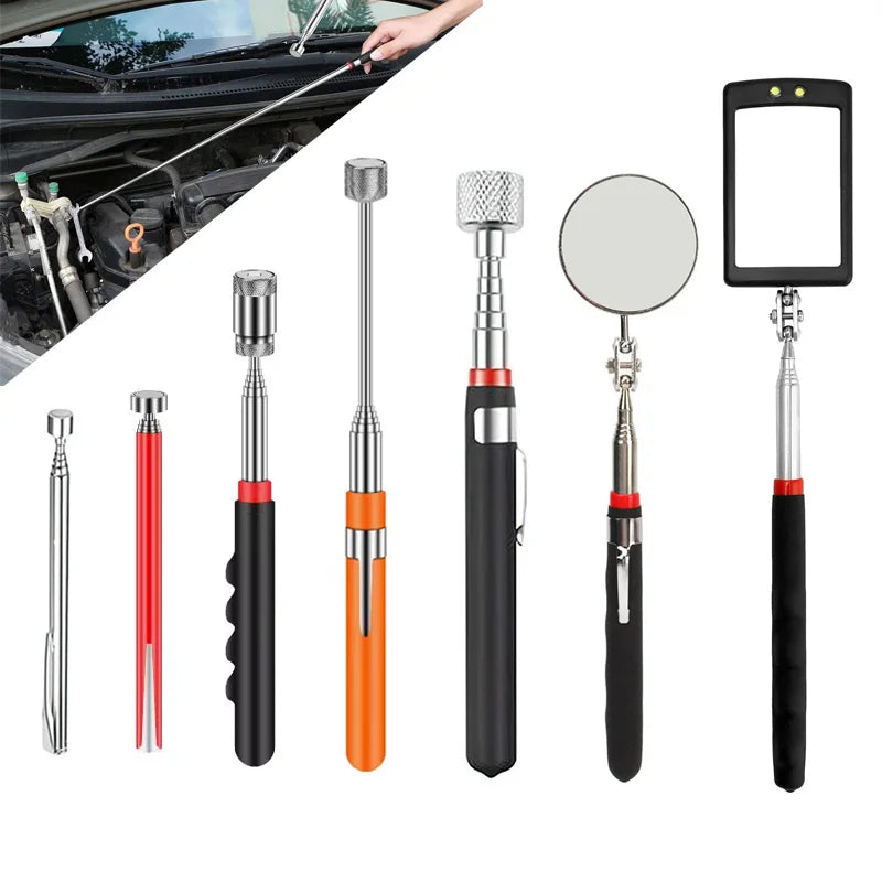 Telescopic Magnetic Pickup Tool Portable Extendable Magnet Wand With Inspection Mirror 360° Rotation for Car Maintenance 1-5pcs